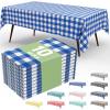 imageSmiry 3 Packs Gingham Disposable Table Cloth 54 x 108 Inch Waterproof Plastic Tablecloth Rectangle Khaki and White Checkered Table Covers for Picnic Birthday PartyBlue and White