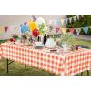 imageSmiry 3 Packs Gingham Disposable Table Cloth 54 x 108 Inch Waterproof Plastic Tablecloth Rectangle Khaki and White Checkered Table Covers for Picnic Birthday PartyOrange and White