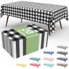 imageSmiry 3 Packs Gingham Disposable Table Cloth 54 x 108 Inch Waterproof Plastic Tablecloth Rectangle Khaki and White Checkered Table Covers for Picnic Birthday PartyBlack and White