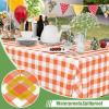 imageSmiry 3 Packs Gingham Disposable Table Cloth 54 x 108 Inch Waterproof Plastic Tablecloth Rectangle Khaki and White Checkered Table Covers for Picnic Birthday PartyOrange and White