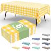 imageSmiry 3 Packs Gingham Disposable Table Cloth 54 x 108 Inch Waterproof Plastic Tablecloth Rectangle Khaki and White Checkered Table Covers for Picnic Birthday PartyYellow and White