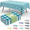 imageSmiry 3 Packs Gingham Disposable Table Cloth 54 x 108 Inch Waterproof Plastic Tablecloth Rectangle Khaki and White Checkered Table Covers for Picnic Birthday PartyTurquoise and White
