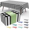 imageSmiry 3 Packs Gingham Disposable Table Cloth 54 x 108 Inch Waterproof Plastic Tablecloth Rectangle Khaki and White Checkered Table Covers for Picnic Birthday PartyBlack and White