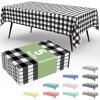 imageSmiry 3 Packs Gingham Disposable Table Cloth 54 x 108 Inch Waterproof Plastic Tablecloth Rectangle Khaki and White Checkered Table Covers for Picnic Birthday PartyBlack and White