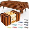 imageSmiry 3 Packs Gingham Disposable Table Cloth 54 x 108 Inch Waterproof Plastic Tablecloth Rectangle Khaki and White Checkered Table Covers for Picnic Birthday PartyBlack and Orange