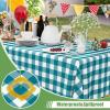 imageSmiry 3 Packs Gingham Disposable Table Cloth 54 x 108 Inch Waterproof Plastic Tablecloth Rectangle Khaki and White Checkered Table Covers for Picnic Birthday PartyTurquoise and White