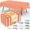 imageSmiry 3 Packs Gingham Disposable Table Cloth 54 x 108 Inch Waterproof Plastic Tablecloth Rectangle Khaki and White Checkered Table Covers for Picnic Birthday PartyOrange and White
