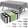 imageSmiry 3 Packs Gingham Disposable Table Cloth 54 x 108 Inch Waterproof Plastic Tablecloth Rectangle Khaki and White Checkered Table Covers for Picnic Birthday PartyBlack and White