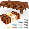 imageSmiry 3 Packs Gingham Disposable Table Cloth 54 x 108 Inch Waterproof Plastic Tablecloth Rectangle Khaki and White Checkered Table Covers for Picnic Birthday PartyBlack and Orange