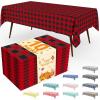 imageSmiry 3 Packs Gingham Disposable Table Cloth 54 x 108 Inch Waterproof Plastic Tablecloth Rectangle Khaki and White Checkered Table Covers for Picnic Birthday PartyBlack and Red