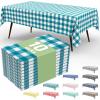 imageSmiry 3 Packs Gingham Disposable Table Cloth 54 x 108 Inch Waterproof Plastic Tablecloth Rectangle Khaki and White Checkered Table Covers for Picnic Birthday PartyTurquoise and White