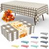imageSmiry 3 Packs Gingham Disposable Table Cloth 54 x 108 Inch Waterproof Plastic Tablecloth Rectangle Khaki and White Checkered Table Covers for Picnic Birthday PartyKhaki and White