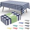 imageSmiry 3 Packs Gingham Disposable Table Cloth 54 x 108 Inch Waterproof Plastic Tablecloth Rectangle Khaki and White Checkered Table Covers for Picnic Birthday PartyNavy and White