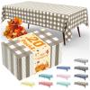 imageSmiry 3 Packs Gingham Disposable Table Cloth 54 x 108 Inch Waterproof Plastic Tablecloth Rectangle Khaki and White Checkered Table Covers for Picnic Birthday PartyKhaki and White
