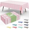 imageSmiry 3 Packs Gingham Disposable Table Cloth 54 x 108 Inch Waterproof Plastic Tablecloth Rectangle Khaki and White Checkered Table Covers for Picnic Birthday PartyPink and White