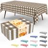 imageSmiry 3 Packs Gingham Disposable Table Cloth 54 x 108 Inch Waterproof Plastic Tablecloth Rectangle Khaki and White Checkered Table Covers for Picnic Birthday PartyBrown and White