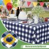 imageSmiry 3 Packs Gingham Disposable Table Cloth 54 x 108 Inch Waterproof Plastic Tablecloth Rectangle Khaki and White Checkered Table Covers for Picnic Birthday PartyNavy and White