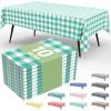 imageSmiry 3 Packs Gingham Disposable Table Cloth 54 x 108 Inch Waterproof Plastic Tablecloth Rectangle Khaki and White Checkered Table Covers for Picnic Birthday PartyTeal and White