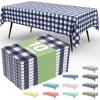 imageSmiry 3 Packs Gingham Disposable Table Cloth 54 x 108 Inch Waterproof Plastic Tablecloth Rectangle Khaki and White Checkered Table Covers for Picnic Birthday PartyNavy and White