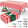 imageSmiry 3 Packs Gingham Disposable Table Cloth 54 x 108 Inch Waterproof Plastic Tablecloth Rectangle Khaki and White Checkered Table Covers for Picnic Birthday PartyRed and White