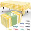 imageSmiry 3 Packs Gingham Disposable Table Cloth 54 x 108 Inch Waterproof Plastic Tablecloth Rectangle Khaki and White Checkered Table Covers for Picnic Birthday PartyYellow and White