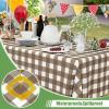 imageSmiry 3 Packs Gingham Disposable Table Cloth 54 x 108 Inch Waterproof Plastic Tablecloth Rectangle Khaki and White Checkered Table Covers for Picnic Birthday PartyBrown and White