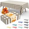 imageSmiry 3 Packs Gingham Disposable Table Cloth 54 x 108 Inch Waterproof Plastic Tablecloth Rectangle Khaki and White Checkered Table Covers for Picnic Birthday PartyKhaki and White