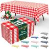 imageSmiry 3 Packs Gingham Disposable Table Cloth 54 x 108 Inch Waterproof Plastic Tablecloth Rectangle Khaki and White Checkered Table Covers for Picnic Birthday PartyRed and White