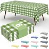 imageSmiry 3 Packs Gingham Disposable Table Cloth 54 x 108 Inch Waterproof Plastic Tablecloth Rectangle Khaki and White Checkered Table Covers for Picnic Birthday PartySage Green and White