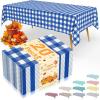 imageSmiry Disposable Table Cloth 12 Pack 84 Inch Round Waterproof Plastic Tablecloth Decorative Rectangle Table Covers for Party Birthday Picnic WhiteBlue and White