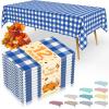 imageSmiry Disposable Table Cloth 12 Pack 84 Inch Round Waterproof Plastic Tablecloth Decorative Rectangle Table Covers for Party Birthday Picnic WhiteBlue and White