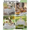 imageSmiry Disposable Table Cloth 12 Pack 84 Inch Round Waterproof Plastic Tablecloth Decorative Rectangle Table Covers for Party Birthday Picnic WhiteGrey and White