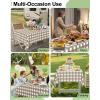 imageSmiry Disposable Table Cloth 12 Pack 84 Inch Round Waterproof Plastic Tablecloth Decorative Rectangle Table Covers for Party Birthday Picnic WhiteKhaki and White