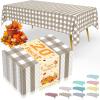 imageSmiry Disposable Table Cloth 12 Pack 84 Inch Round Waterproof Plastic Tablecloth Decorative Rectangle Table Covers for Party Birthday Picnic WhiteKhaki and White