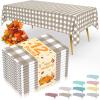 imageSmiry Disposable Table Cloth 12 Pack 84 Inch Round Waterproof Plastic Tablecloth Decorative Rectangle Table Covers for Party Birthday Picnic WhiteKhaki and White