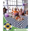 imageSmiry Disposable Table Cloth 12 Pack 84 Inch Round Waterproof Plastic Tablecloth Decorative Rectangle Table Covers for Party Birthday Picnic WhiteNavy and White
