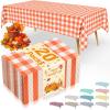 imageSmiry Disposable Table Cloth 12 Pack 84 Inch Round Waterproof Plastic Tablecloth Decorative Rectangle Table Covers for Party Birthday Picnic WhiteOrange and White