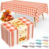 imageSmiry Disposable Table Cloth 12 Pack 84 Inch Round Waterproof Plastic Tablecloth Decorative Rectangle Table Covers for Party Birthday Picnic WhiteOrange and White