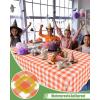 imageSmiry Disposable Table Cloth 12 Pack 84 Inch Round Waterproof Plastic Tablecloth Decorative Rectangle Table Covers for Party Birthday Picnic WhiteOrange and White