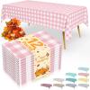 imageSmiry Disposable Table Cloth 12 Pack 84 Inch Round Waterproof Plastic Tablecloth Decorative Rectangle Table Covers for Party Birthday Picnic WhitePink and White