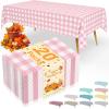 imageSmiry Disposable Table Cloth 12 Pack 84 Inch Round Waterproof Plastic Tablecloth Decorative Rectangle Table Covers for Party Birthday Picnic WhitePink and White
