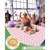 imageSmiry Disposable Table Cloth 12 Pack 84 Inch Round Waterproof Plastic Tablecloth Decorative Rectangle Table Covers for Party Birthday Picnic WhitePink and White