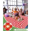 imageSmiry Disposable Table Cloth 12 Pack 84 Inch Round Waterproof Plastic Tablecloth Decorative Rectangle Table Covers for Party Birthday Picnic WhiteRed and White