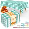 imageSmiry Disposable Table Cloth 12 Pack 84 Inch Round Waterproof Plastic Tablecloth Decorative Rectangle Table Covers for Party Birthday Picnic WhiteTeal and White