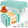 imageSmiry Disposable Table Cloth 12 Pack 84 Inch Round Waterproof Plastic Tablecloth Decorative Rectangle Table Covers for Party Birthday Picnic WhiteTeal and White
