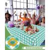 imageSmiry Disposable Table Cloth 12 Pack 84 Inch Round Waterproof Plastic Tablecloth Decorative Rectangle Table Covers for Party Birthday Picnic WhiteTeal and White