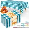 imageSmiry Disposable Table Cloth 12 Pack 84 Inch Round Waterproof Plastic Tablecloth Decorative Rectangle Table Covers for Party Birthday Picnic WhiteTurquoise and White