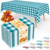 imageSmiry Disposable Table Cloth 12 Pack 84 Inch Round Waterproof Plastic Tablecloth Decorative Rectangle Table Covers for Party Birthday Picnic WhiteTurquoise and White
