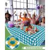 imageSmiry Disposable Table Cloth 12 Pack 84 Inch Round Waterproof Plastic Tablecloth Decorative Rectangle Table Covers for Party Birthday Picnic WhiteTurquoise and White