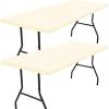 imageSmiry 2 Pack Rectangle Picnic Table Cloth Waterproof Elastic Fitted Tablecloths Washable Polyester Rectangular Patio Table Cover for Camping Indoor and Outdoor Black 30quotx72quotBeige